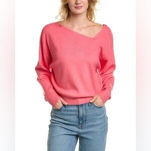 Line & Dot Favorite Geometric Asymmetrical Neck Sweater Pink Womens Large